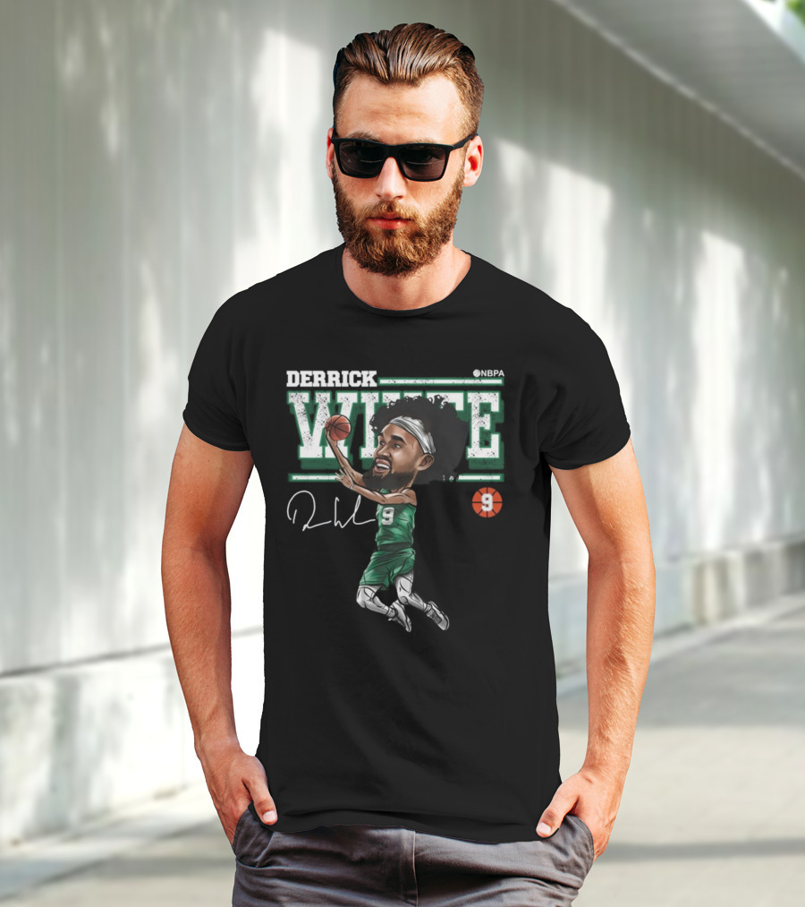 Derrick White NBPA Boston Basketball Cartoon Number 9 T-Shirt