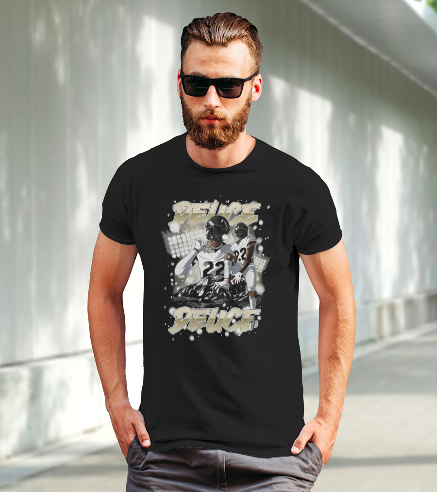 Deuce Deuce 22 Football Player Graphic With Numbered Jersey And Helmet T-Shirt