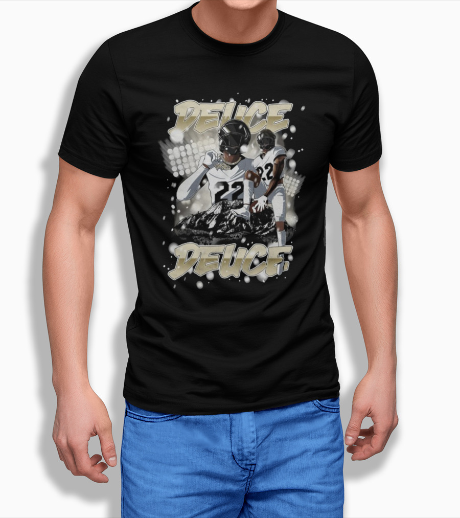 Deuce Deuce 22 Football Player Graphic With Numbered Jersey And Helmet T-Shirt