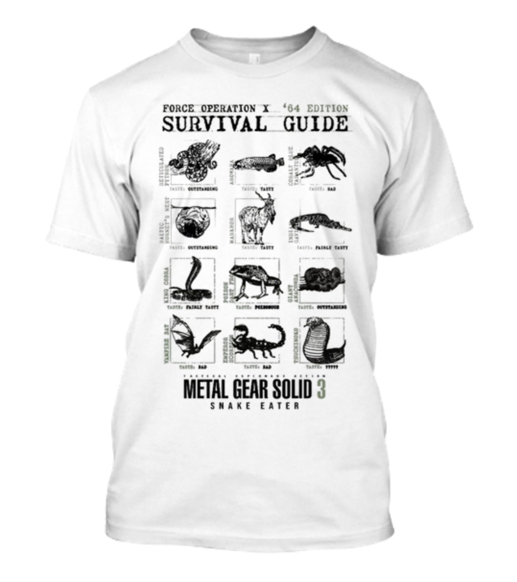 Metal Gear Solid 3 Snake Eater Survival Guide Force Operation X 64 Edition T-Shirt