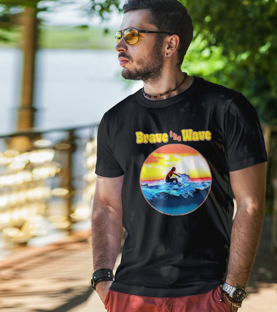 Brave The Wave Surfer At Sunset T-Shirt