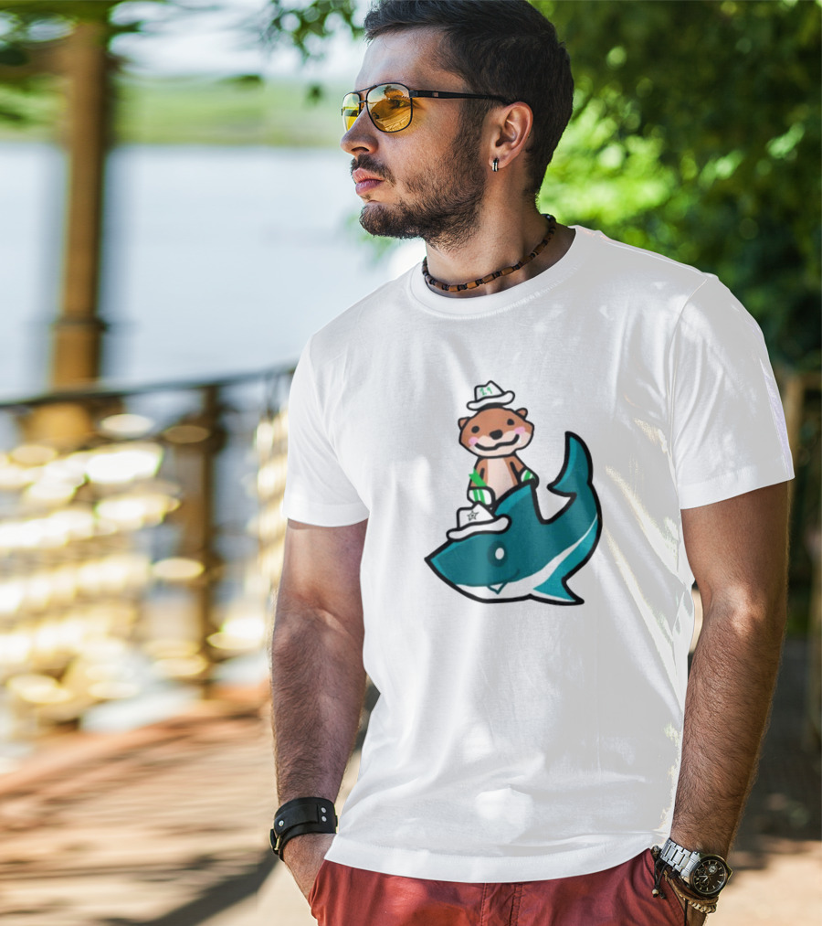 Jake Otter Shark Captain Otter Riding Shark T-Shirt