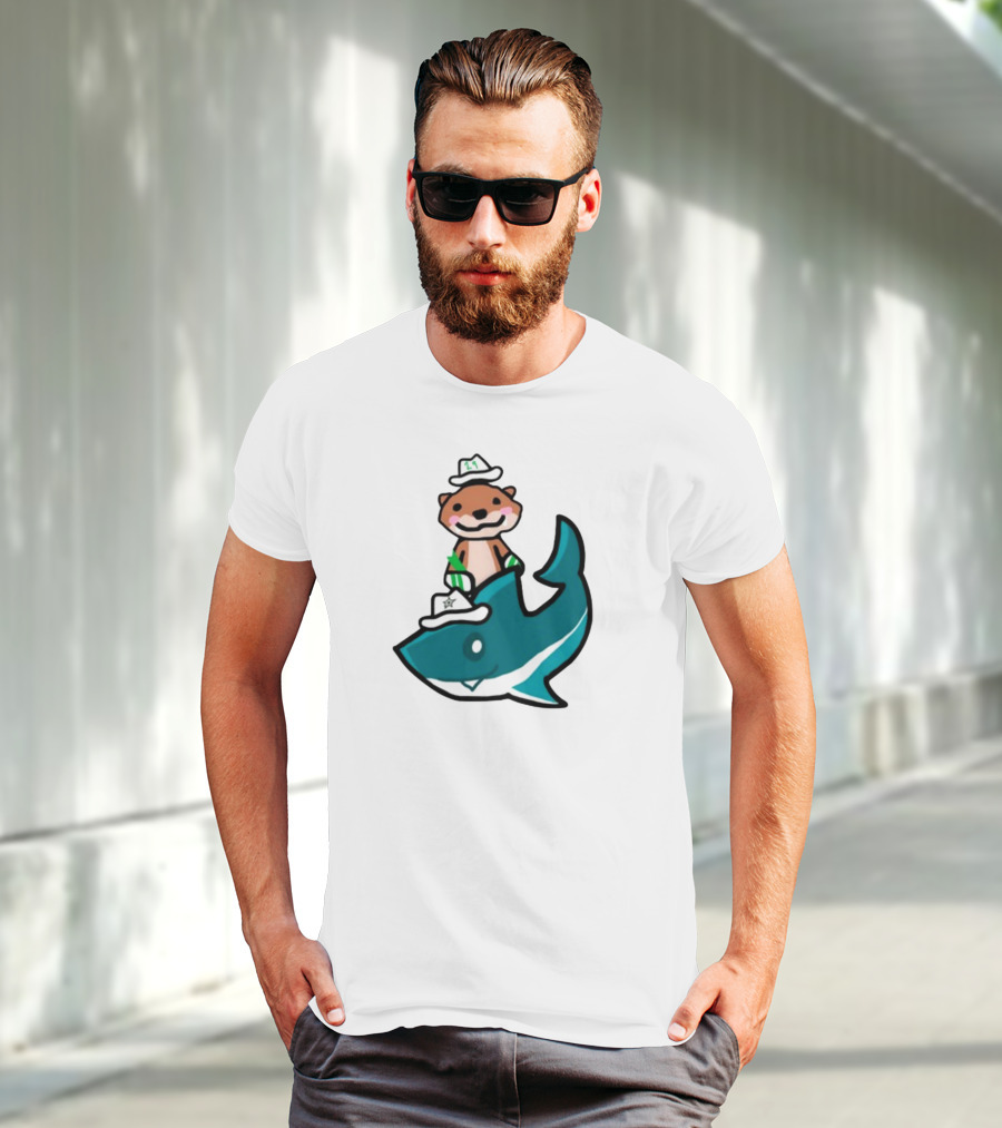 Jake Otter Shark Captain Otter Riding Shark T-Shirt