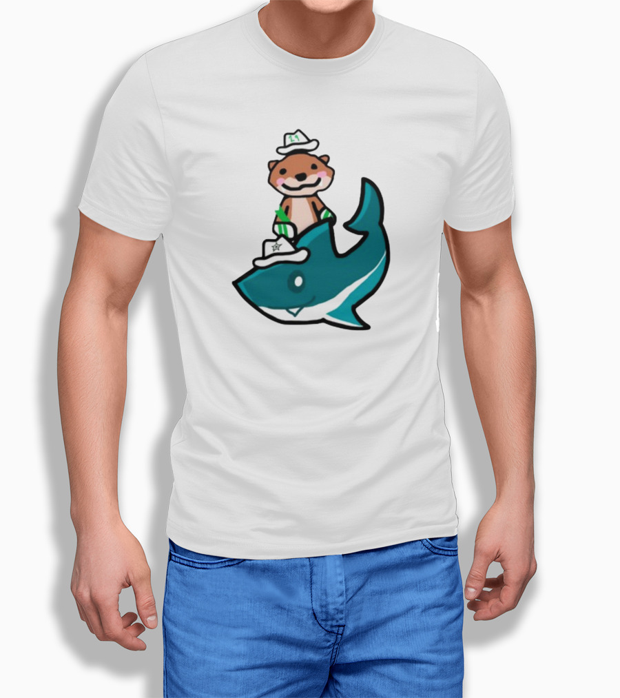 Jake Otter Shark Captain Otter Riding Shark T-Shirt