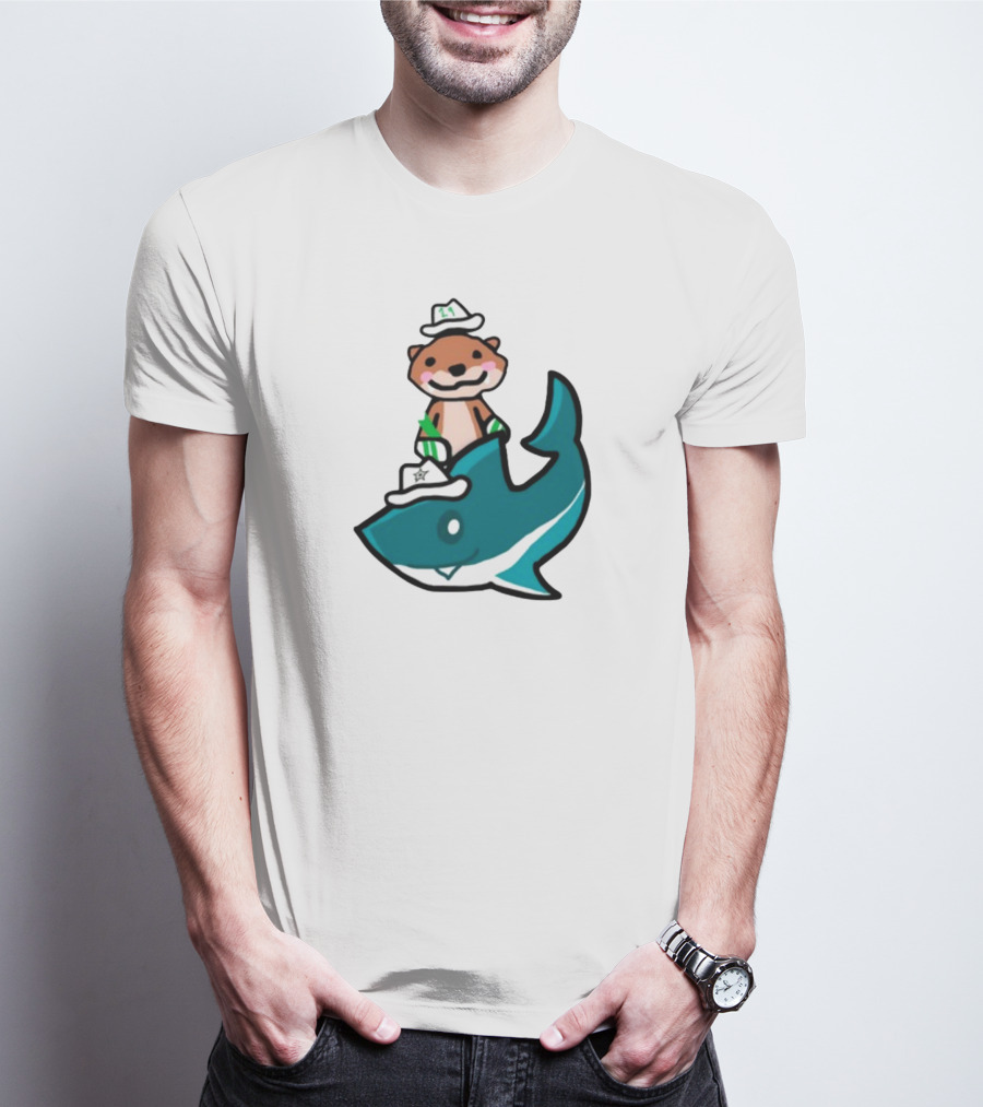 Jake Otter Shark Captain Otter Riding Shark T-Shirt