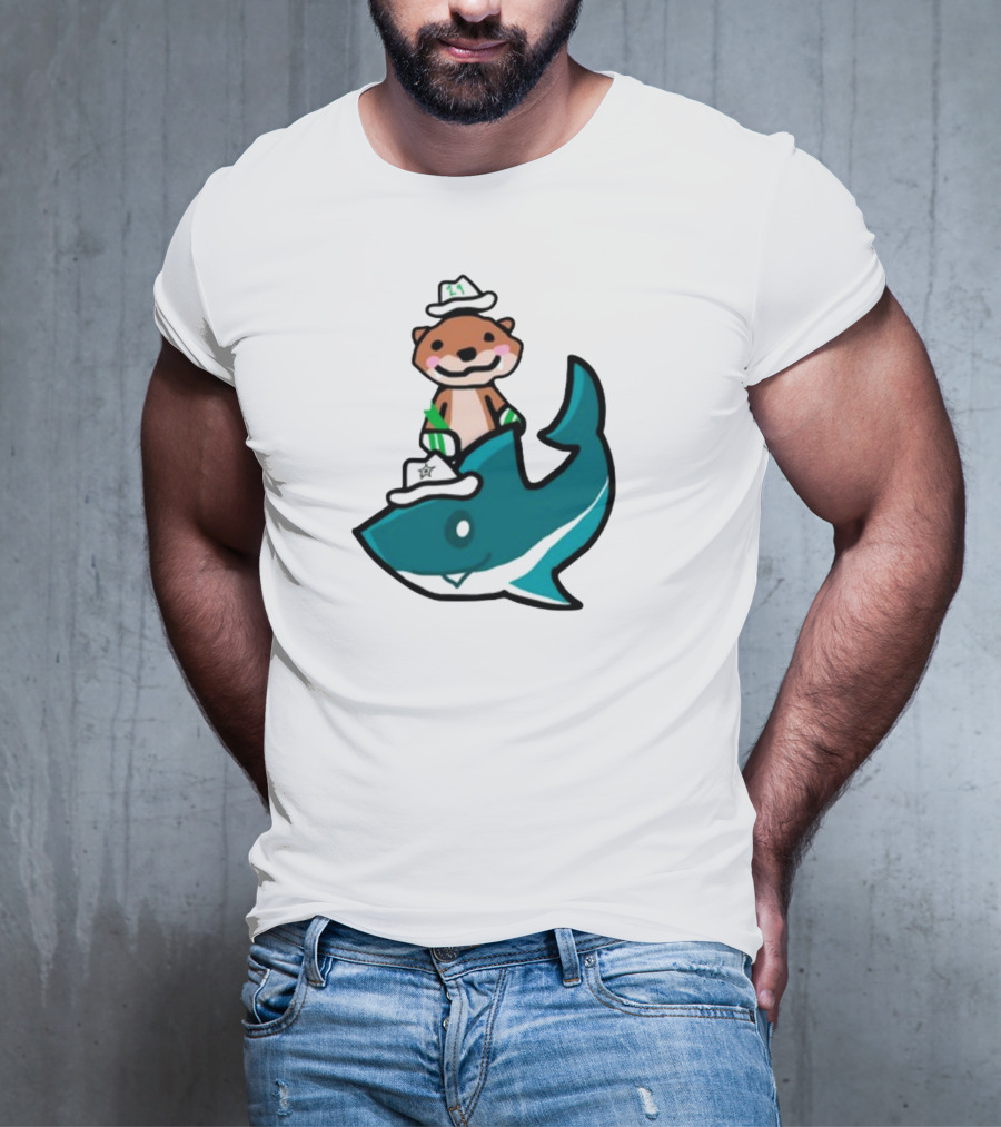 Jake Otter Shark Captain Otter Riding Shark T-Shirt