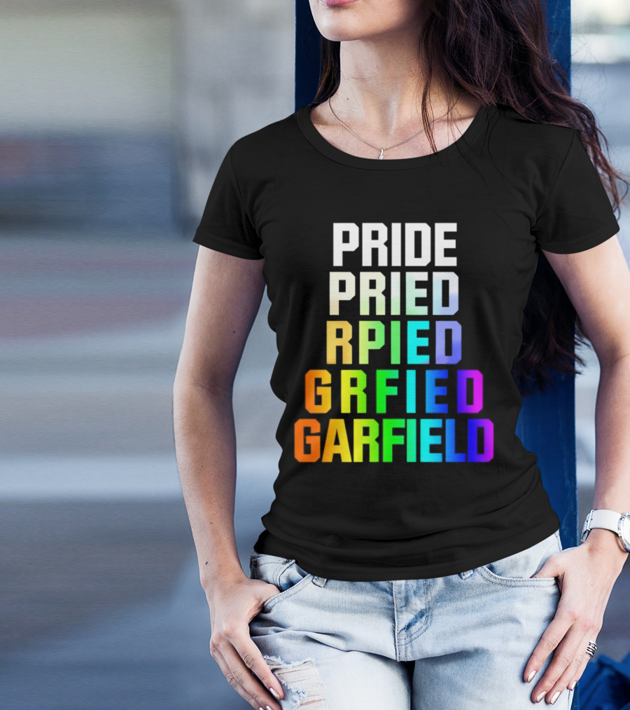 Pride Rainbow Garfield Parody Text Evolution T-Shirt