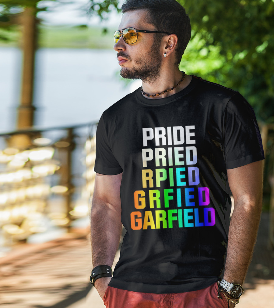 Pride Rainbow Garfield Parody Text Evolution T-Shirt