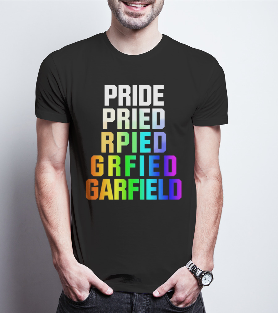 Pride Rainbow Garfield Parody Text Evolution T-Shirt
