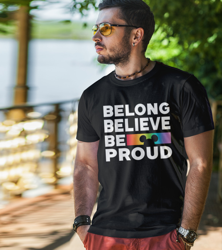 Belong Believe Be Proud Rainbow Mickey T-Shirt