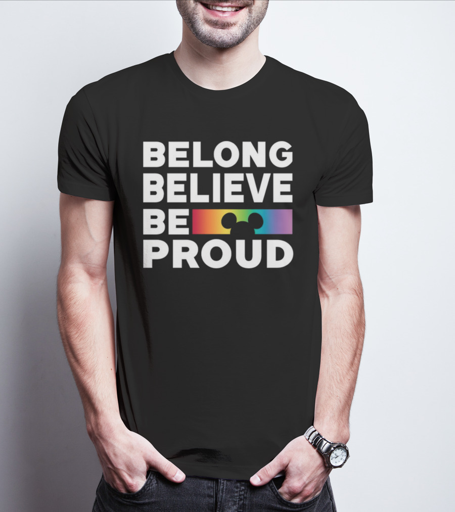 Belong Believe Be Proud Rainbow Mickey T-Shirt