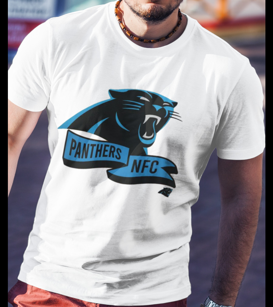 Men's Carolina Panthers New Era Cream Sideline Chrome Logo Panthers NFC T-Shirt