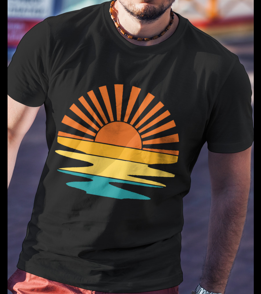 Retro Sunset Rays Wavy Vintage Sunshine Sunburst Ocean Horizon T-Shirt