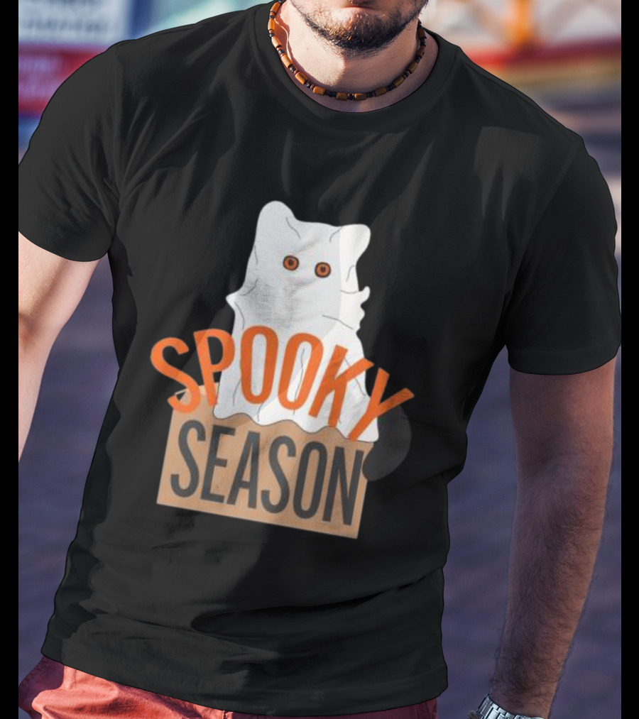 Spooky Season Cute Cat As Ghost Halloween T-Shirt