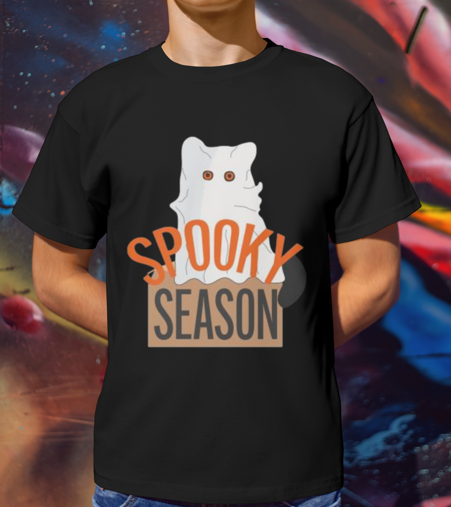 Spooky Season Cute Cat As Ghost Halloween T-Shirt