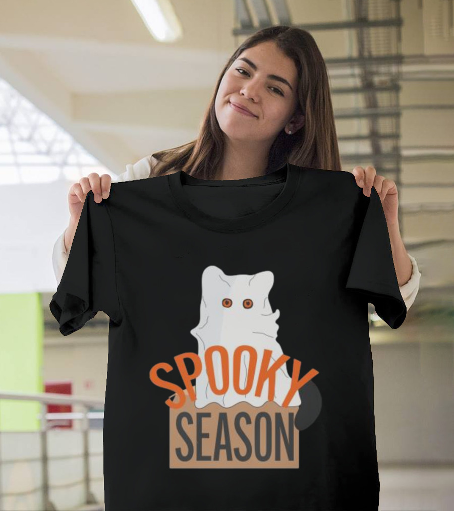 Spooky Season Cute Cat As Ghost Halloween T-Shirt
