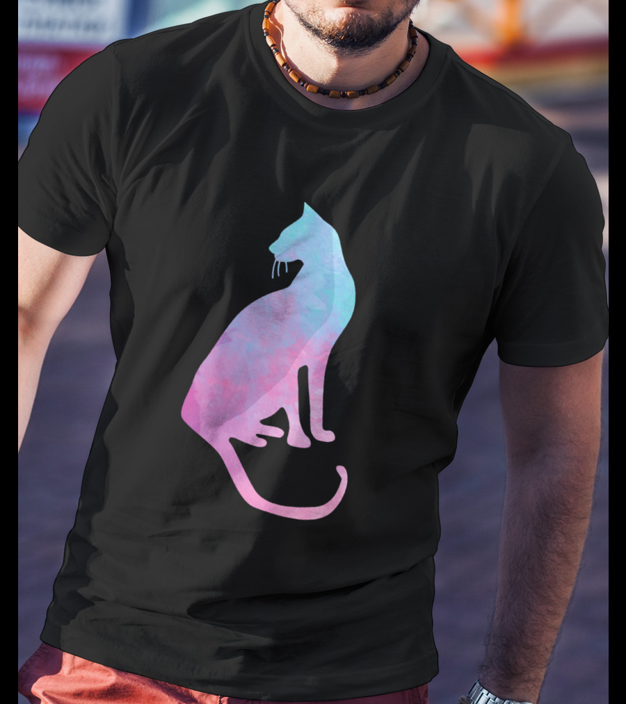 Watercolor Cat Silhouette Pastel Colors T-Shirt