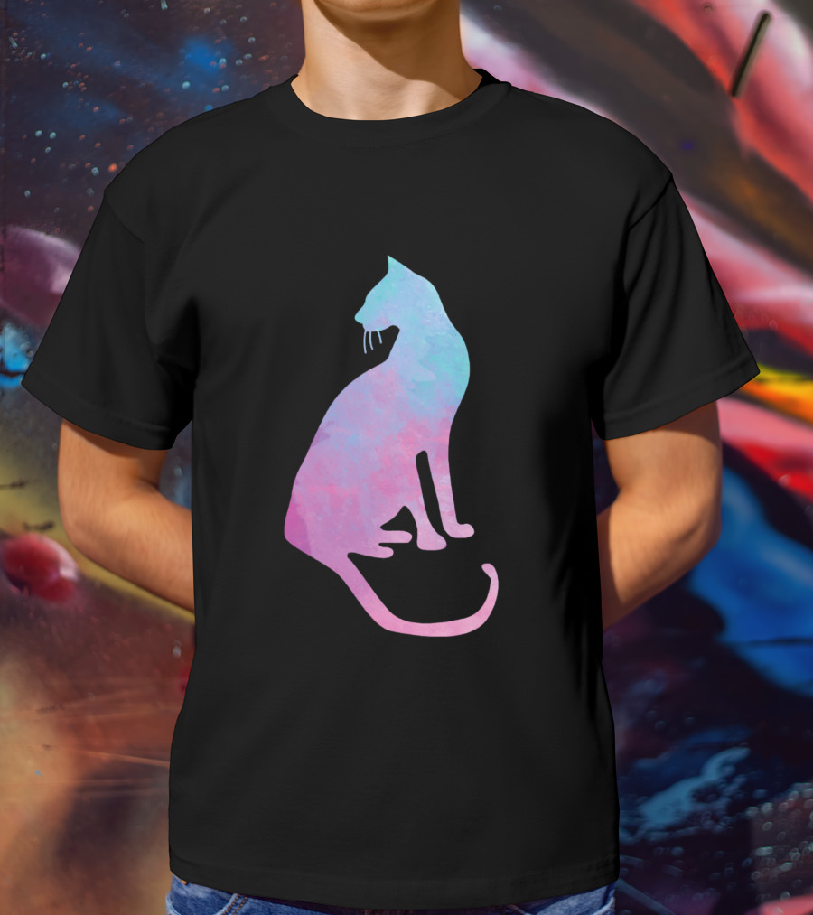 Watercolor Cat Silhouette Pastel Colors T-Shirt