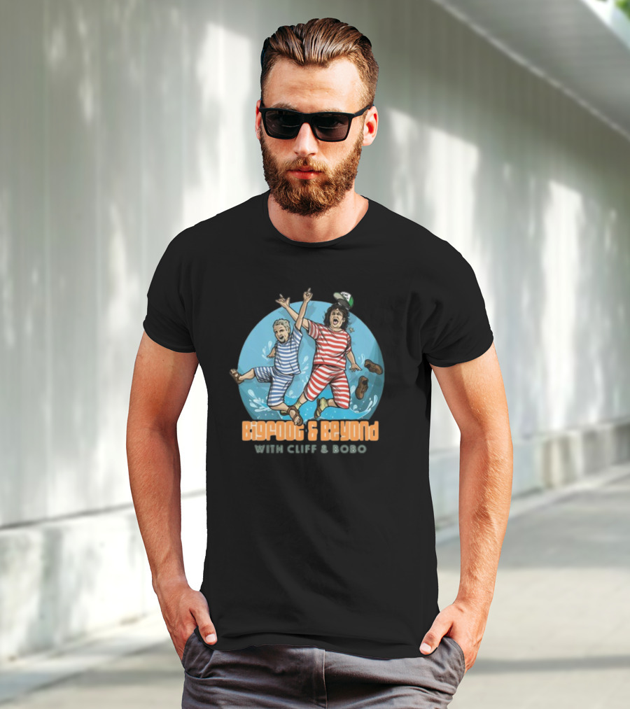 Bigfoot And Beyond With Cliff And Bobo Striped Jumpsuits Joyful Leap T-Shirt