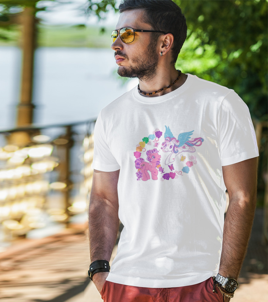 My Little Pony Rainbow Pegasus And Unicorn With Colorful Hearts And Stars T-Shirt