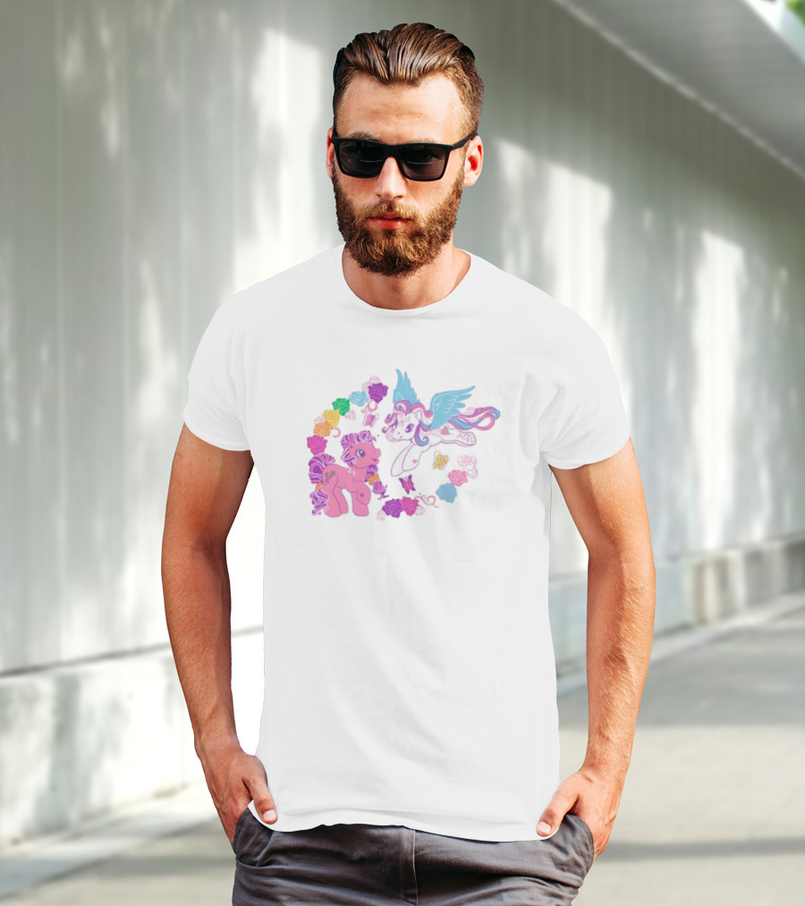 My Little Pony Rainbow Pegasus And Unicorn With Colorful Hearts And Stars T-Shirt