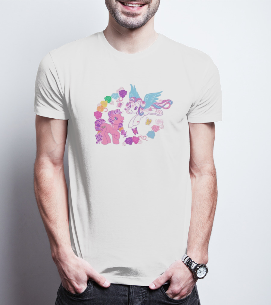 My Little Pony Rainbow Pegasus And Unicorn With Colorful Hearts And Stars T-Shirt