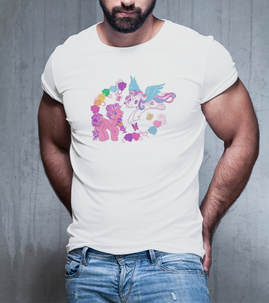 My Little Pony Rainbow Pegasus And Unicorn With Colorful Hearts And Stars T-Shirt