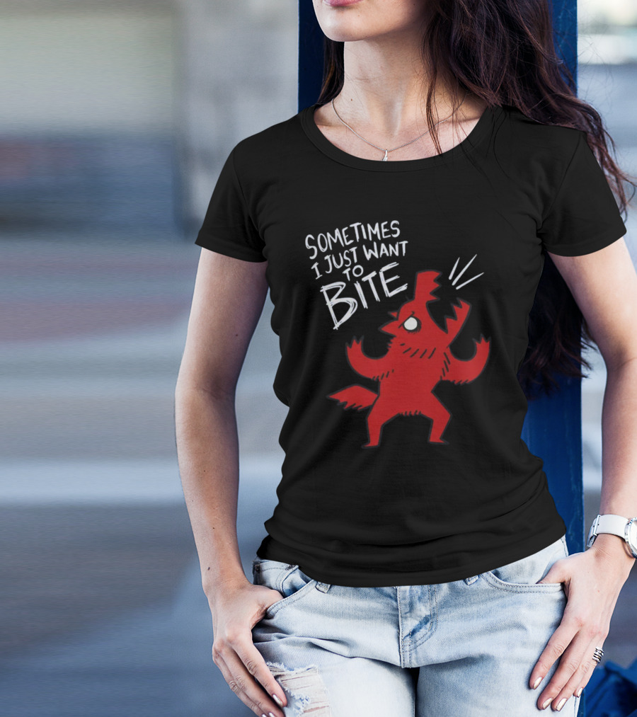 Sometimes I Just Want To Bite Cartoon Red Wolf Character T-Shirt