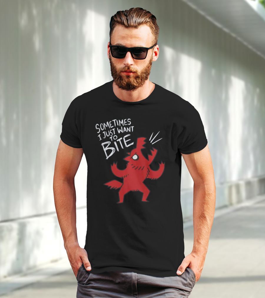 Sometimes I Just Want To Bite Cartoon Red Wolf Character T-Shirt