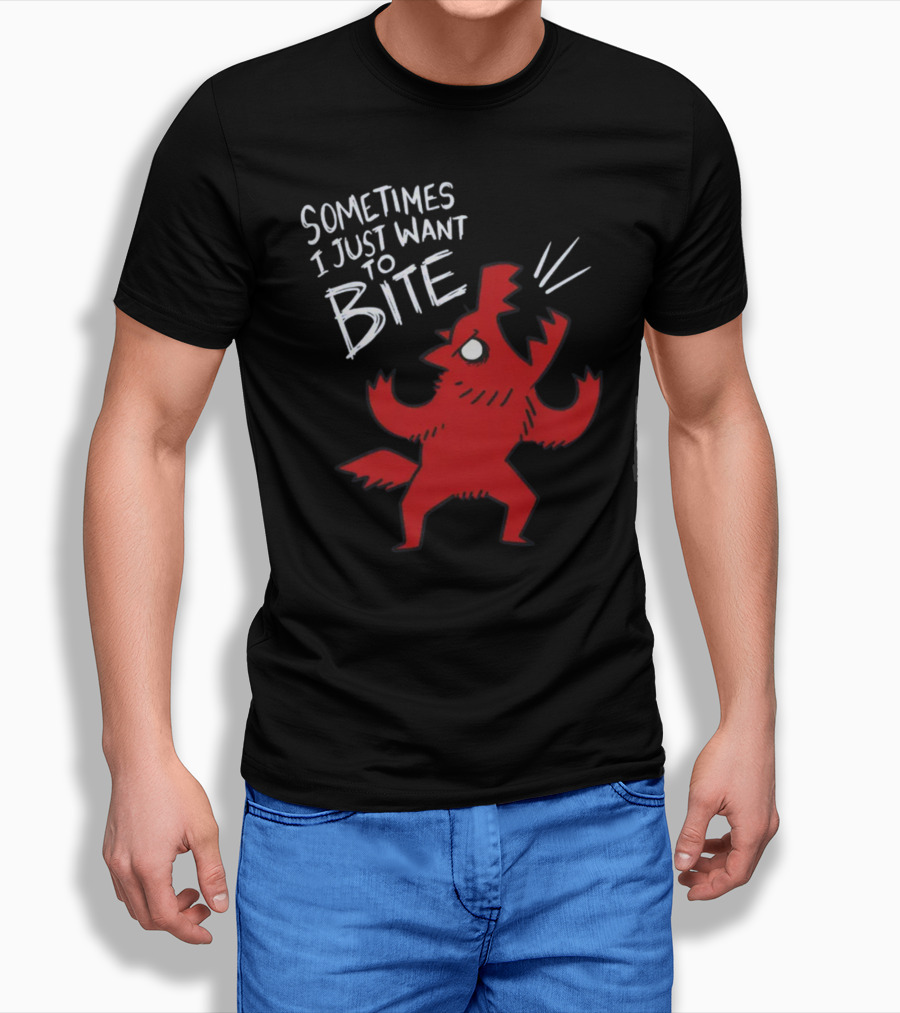 Sometimes I Just Want To Bite Cartoon Red Wolf Character T-Shirt