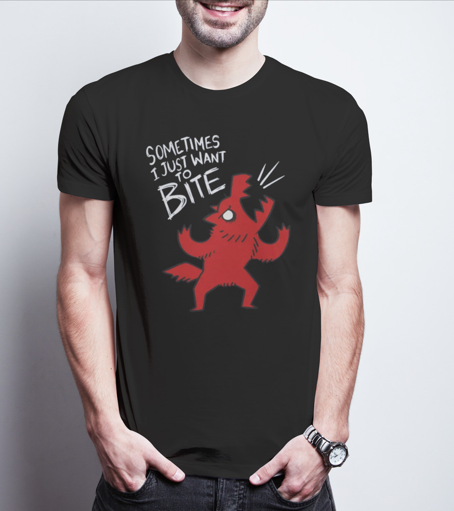 Sometimes I Just Want To Bite Cartoon Red Wolf Character T-Shirt