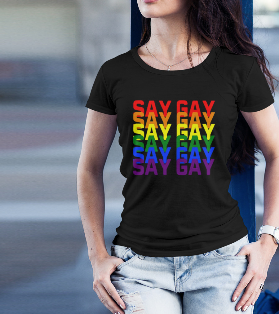 Say Gay Say Gay Say Gay Rainbow Pride T-Shirt