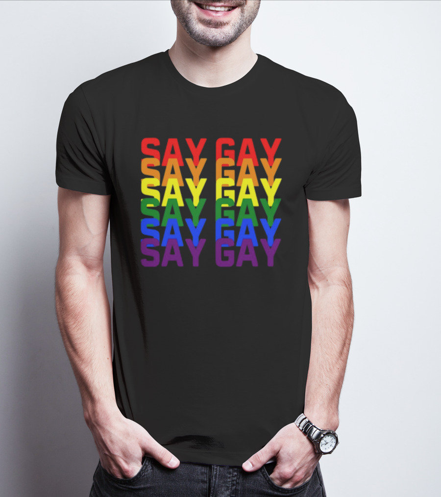 Say Gay Say Gay Say Gay Rainbow Pride T-Shirt
