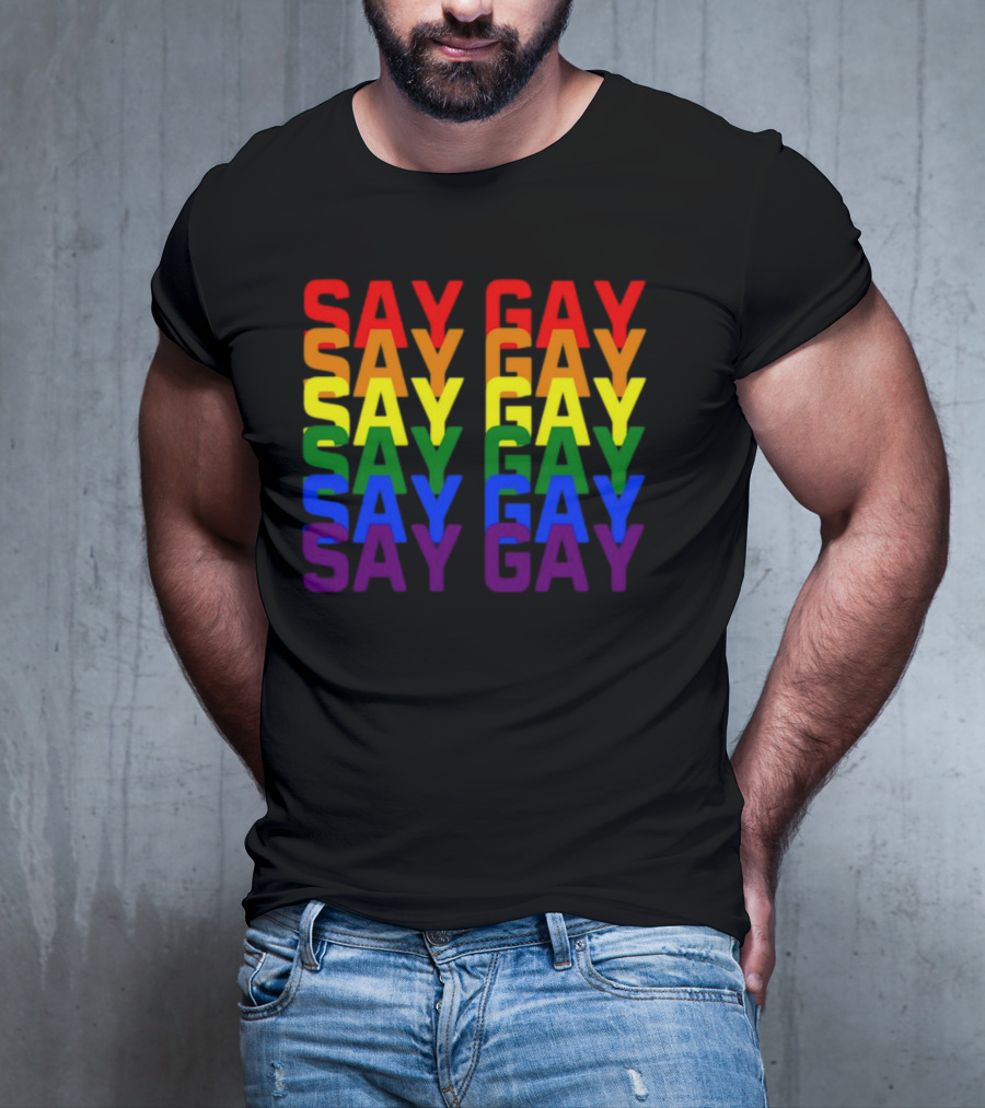 Say Gay Say Gay Say Gay Rainbow Pride T-Shirt