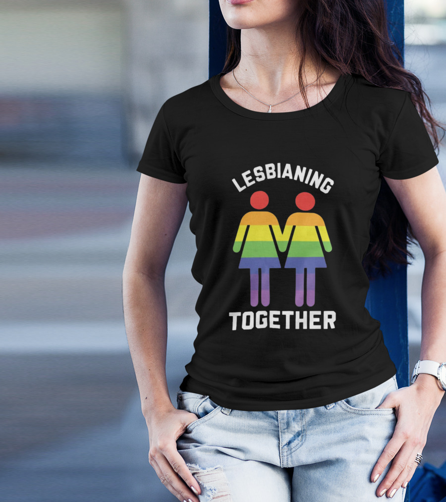 Lesbianing Together Rainbow Figures Holding Hands T-Shirt
