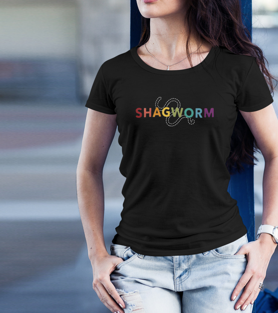 SHAGWORM Rainbow Letters With Dotted Line Worm T-Shirt