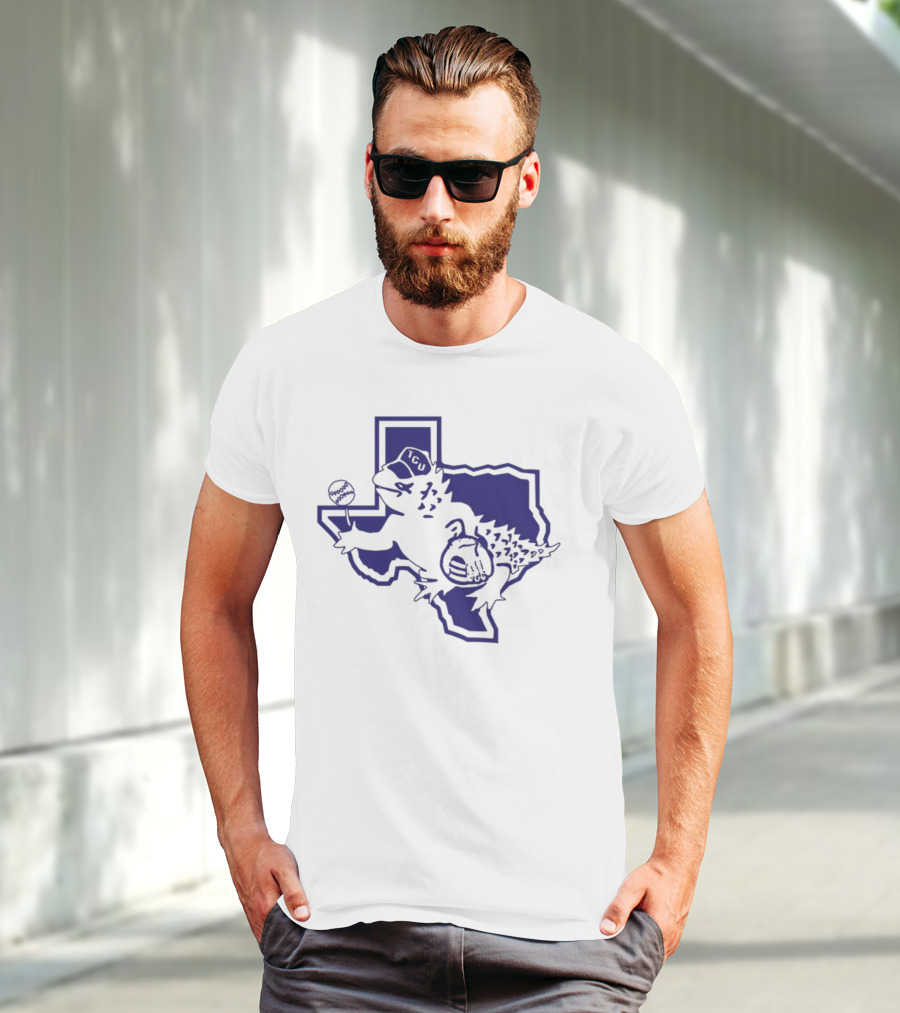 Sickos Committee Texas TCU Horned Frog Mascot Basketball And Football Texas Outline T-Shirt