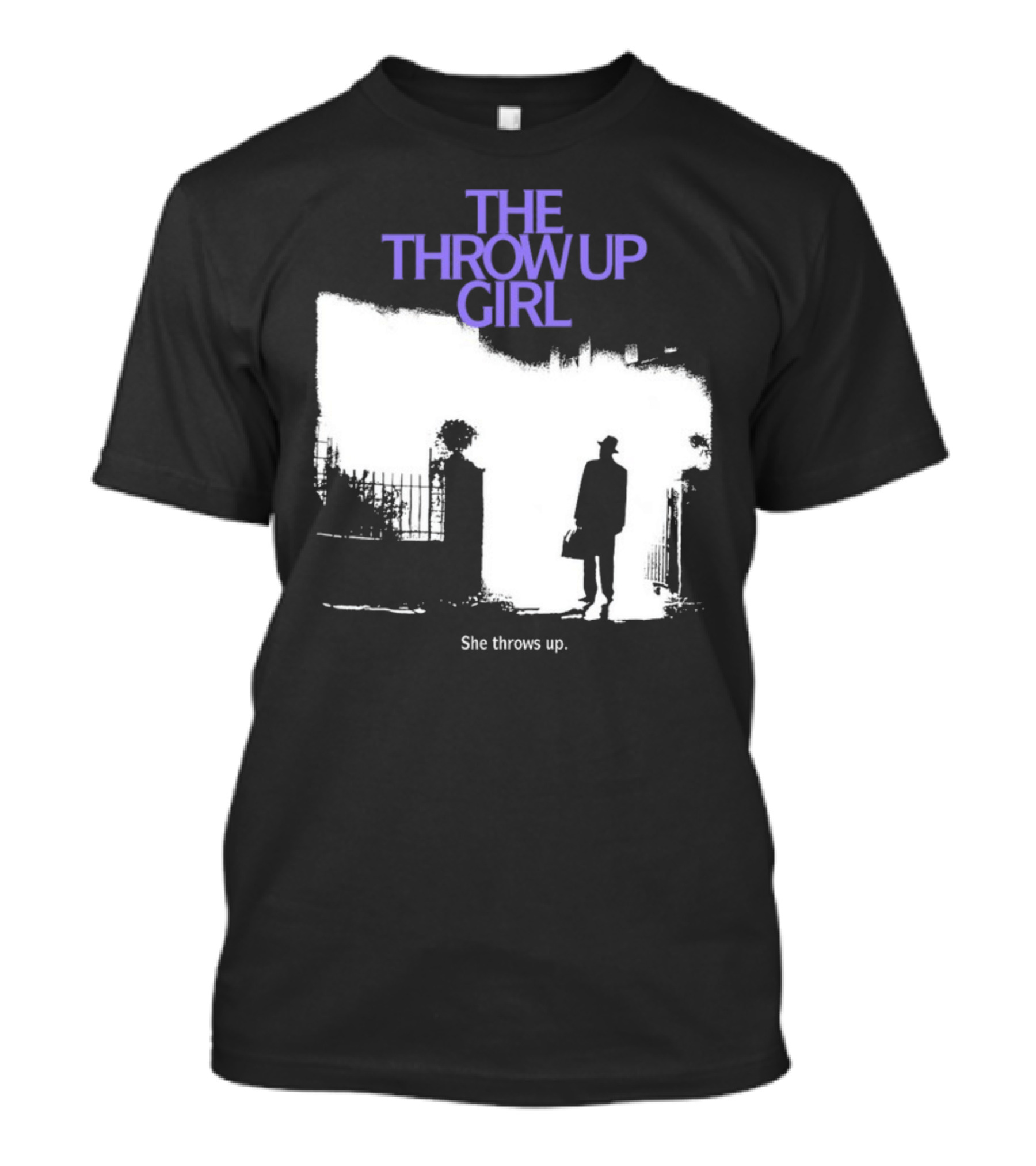 The Throw Up Girl She Throws Up Silhouette Against Gate Background T-Shirt