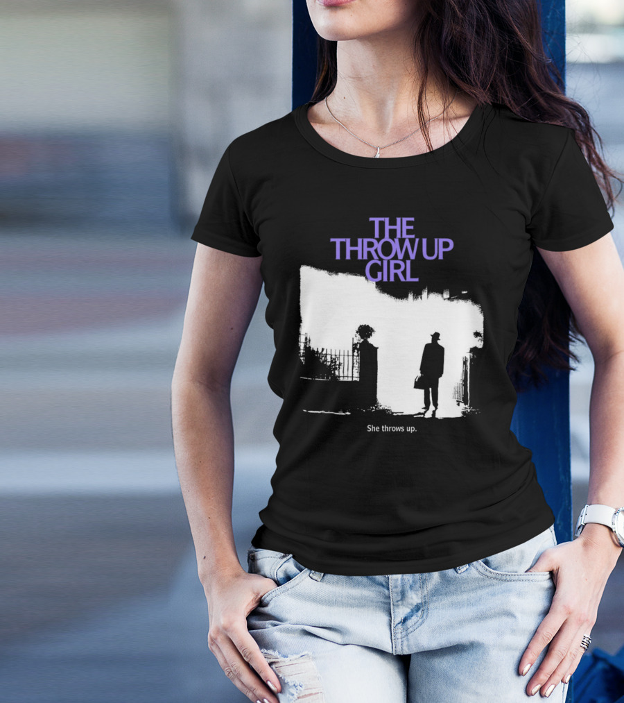 The Throw Up Girl She Throws Up Silhouette Against Gate Background T-Shirt