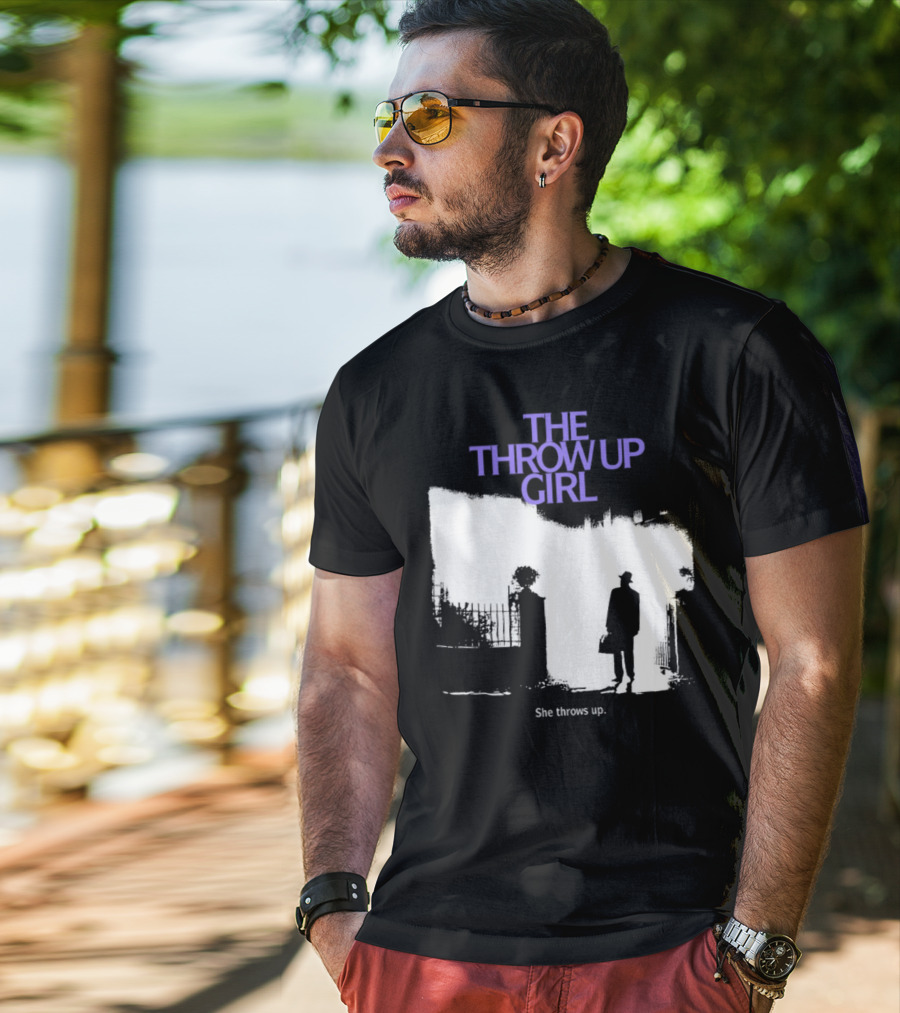 The Throw Up Girl She Throws Up Silhouette Against Gate Background T-Shirt