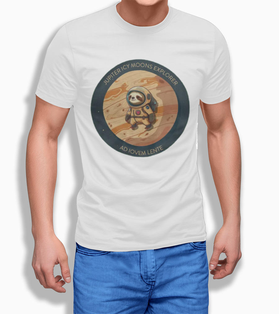 Jupiter Icy Moons Explorer Ad Iovem Lente Space Sloth In Astronaut Suit T-Shirt