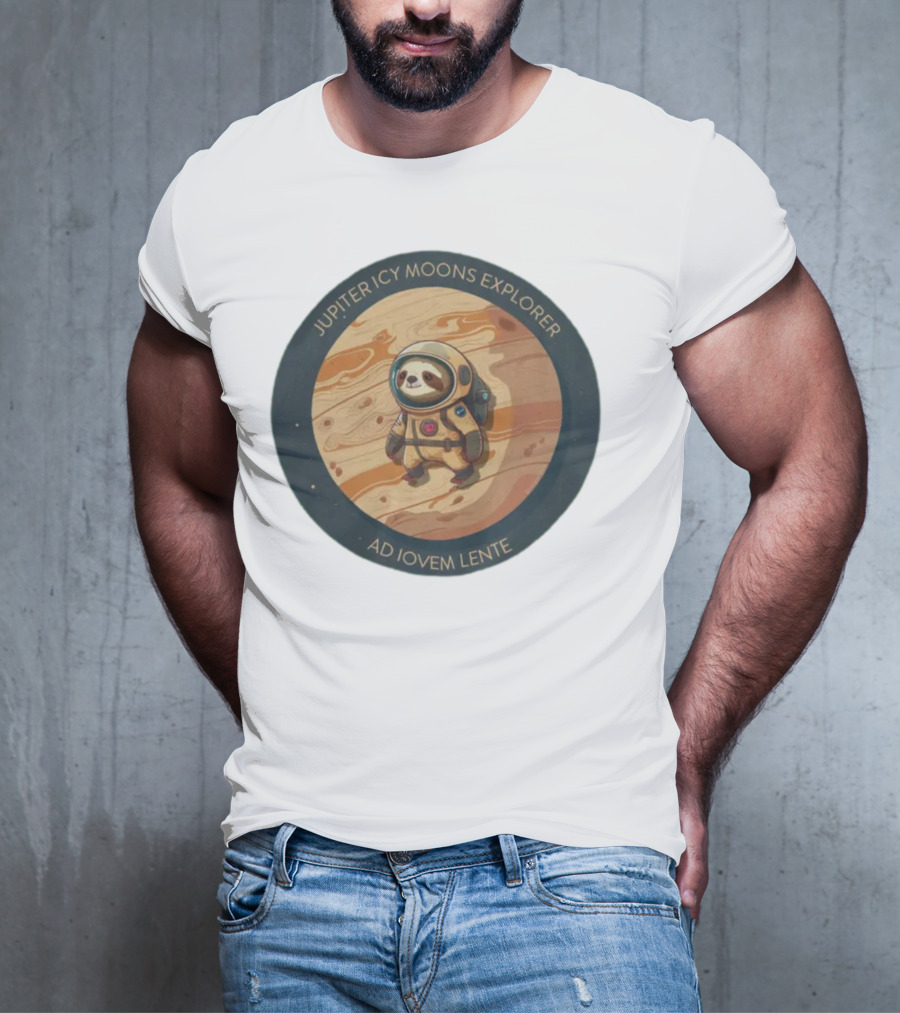 Jupiter Icy Moons Explorer Ad Iovem Lente Space Sloth In Astronaut Suit T-Shirt