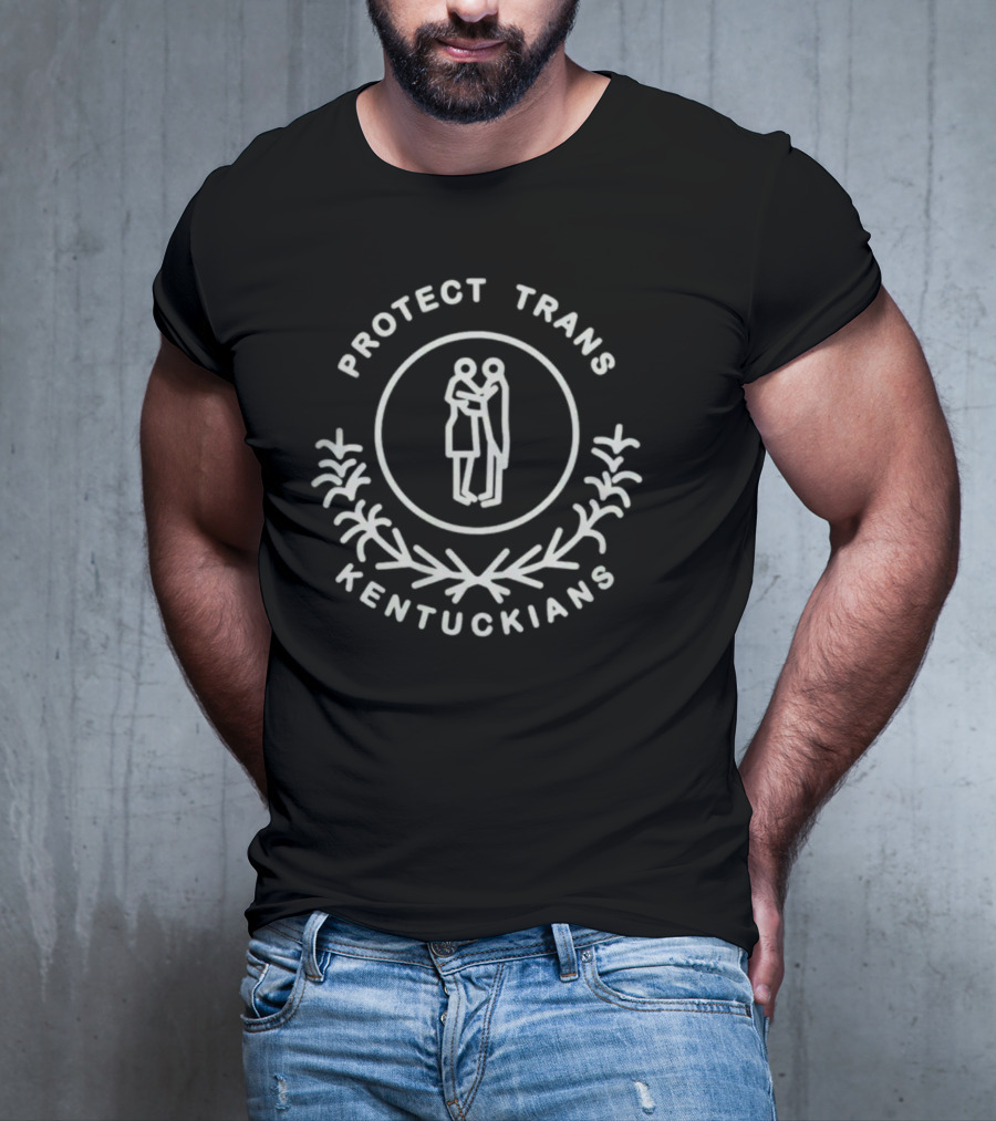 Protect Trans Kentuckians Emblem With Embracing Figures And Laurel Branches T-Shirt