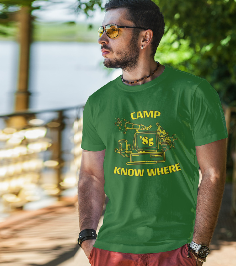 Camp Know Where '85 Science Computer Microscope Telescope Chemistry T-Shirt
