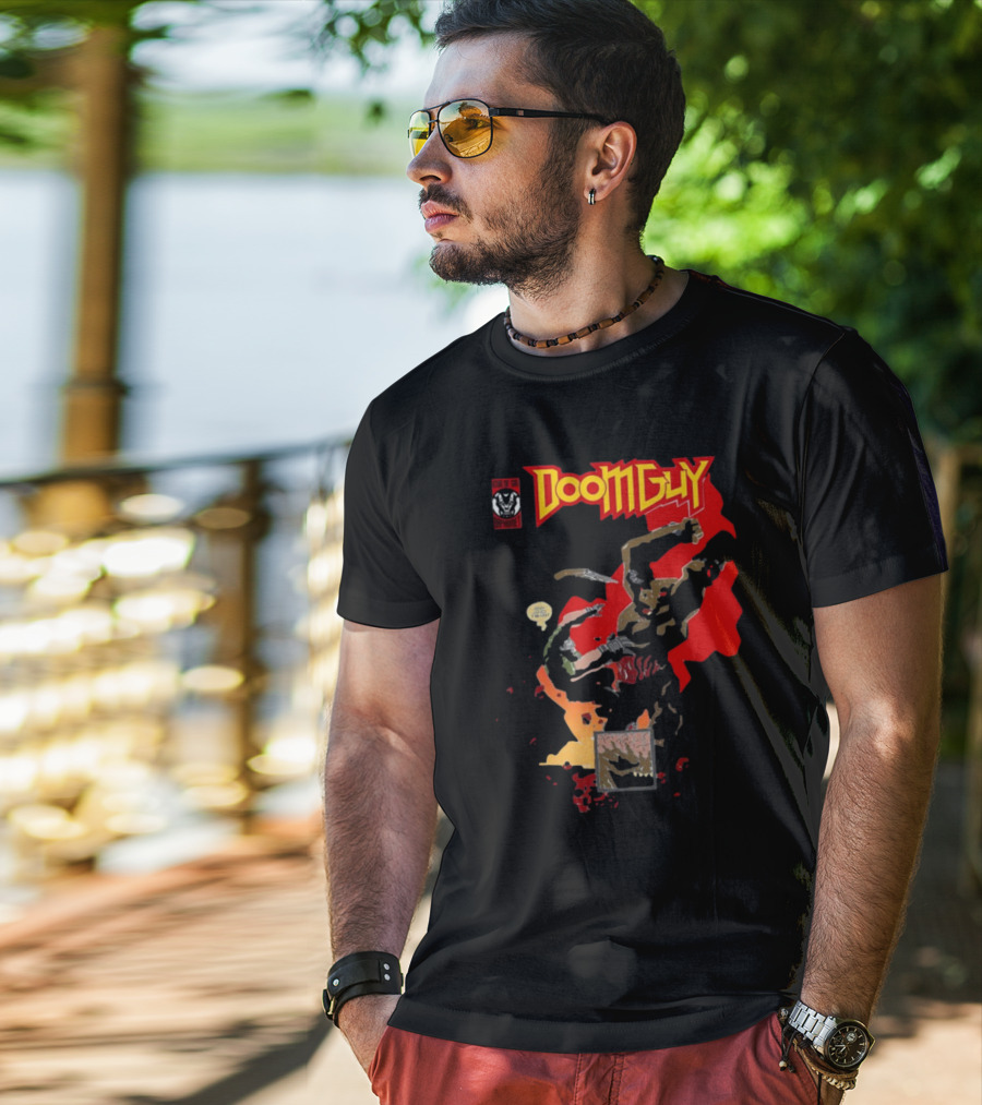 Doomguy The Shores Of Hell Demon Battle Comic T-Shirt