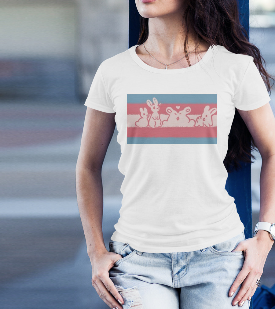 Starsleeps Trans Pride Rabbits On Transgender Flag Background T-Shirt