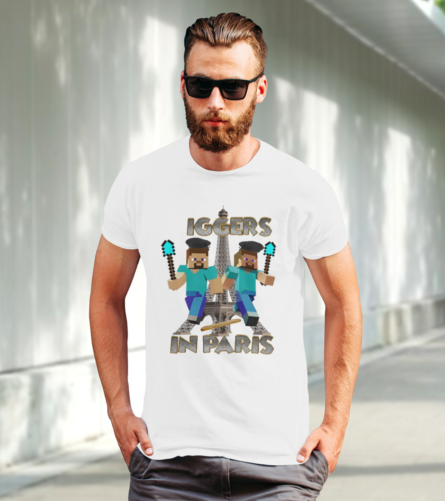 Diggers In Paris Eiffel Tower Minecraft Characters T-Shirt