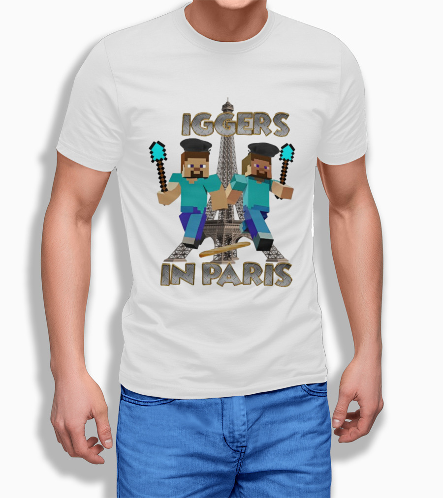 Diggers In Paris Eiffel Tower Minecraft Characters T-Shirt