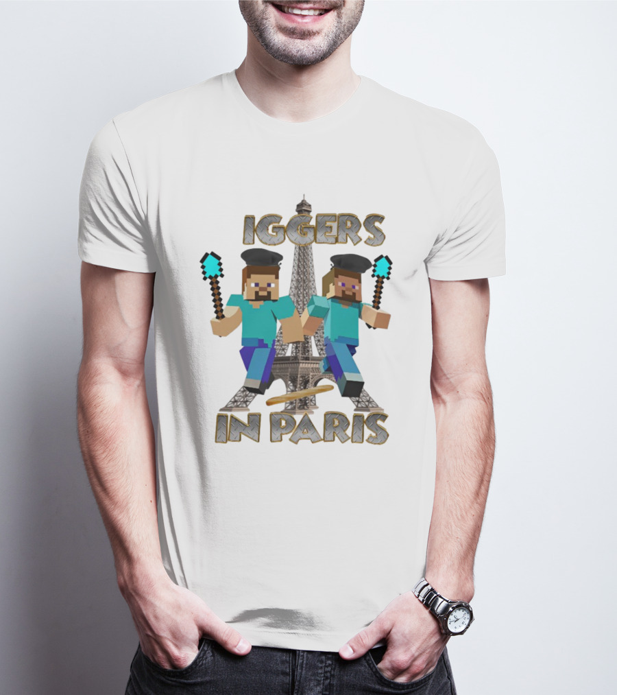 Diggers In Paris Eiffel Tower Minecraft Characters T-Shirt