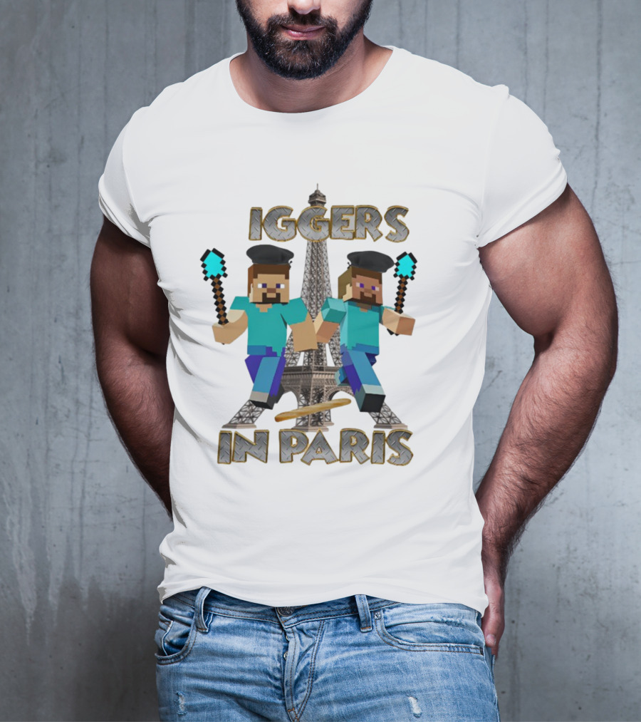 Diggers In Paris Eiffel Tower Minecraft Characters T-Shirt